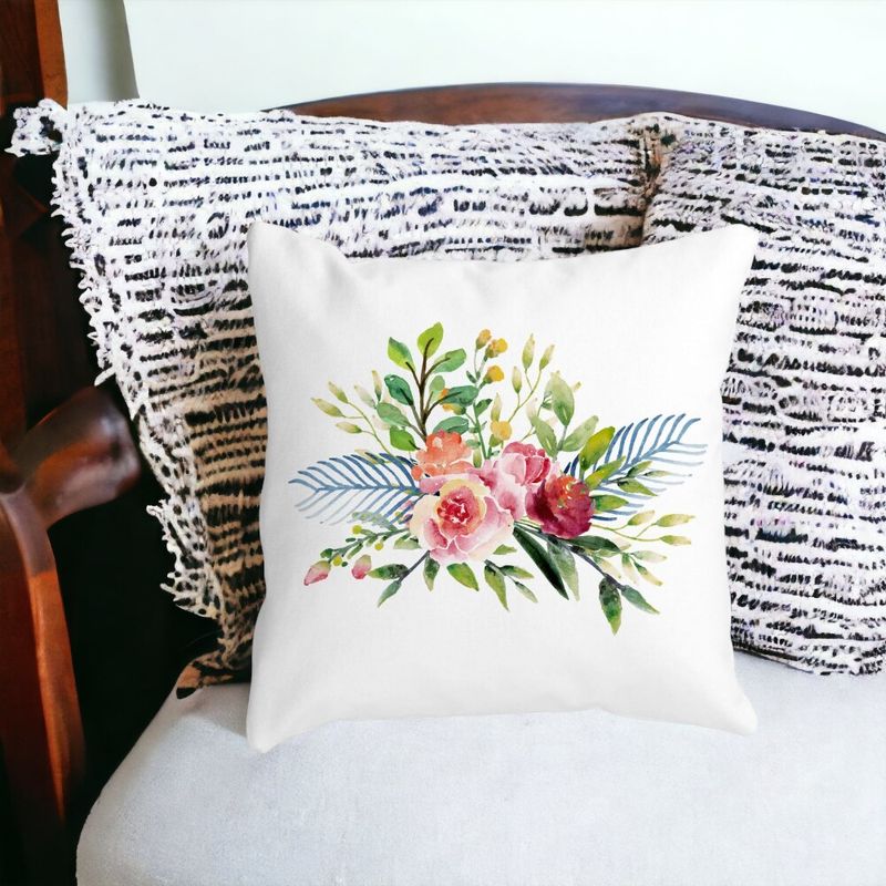 Casa si Gradina - Textile si covoare - Perne si pilote - Perne decorative - Perna Decorativa, Florale de vara, 40x40 cm, Alb mat, Husa Detasabila, Burduf - Infinity.ro