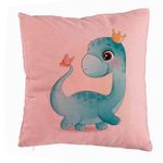 Casa si Gradina - Textile si covoare - Perne si pilote - Perne decorative - Perna Decorativa, Model Blue Baby Dinozaur, 40x40 cm, Roz, Husa Detasabila, Burduf - Infinity.ro