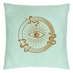 Casa si Gradina - Textile si covoare - Perne si pilote - Perne decorative - Perna Decorativa, Model Mystic Eye, 40x40 cm, Verde Menta, Husa Detasabila, Burduf - Infinity.ro