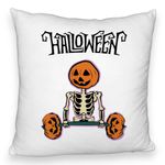 Casa si Gradina - Textile si covoare - Perne si pilote - Perne decorative - Perna Decorativa Fluffy cu motiv Sechelet de Halloween 2, 40x40 cm, Alb, Husa Detasabila, Burduf - Infinity.ro