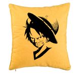 Casa si Gradina - Textile si covoare - Perne si pilote - Perne decorative - Perna Decorativa cu One piece Luffy Black, 40x40 cm, Galben, Husa Detasabila, Burduf - Infinity.ro
