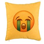Casa si Gradina - Textile si covoare - Perne si pilote - Perne decorative - Perna Decorativa, Model Emoji Cry, 40x40 cm, Galben, Husa Detasabila, Burduf - Infinity.ro