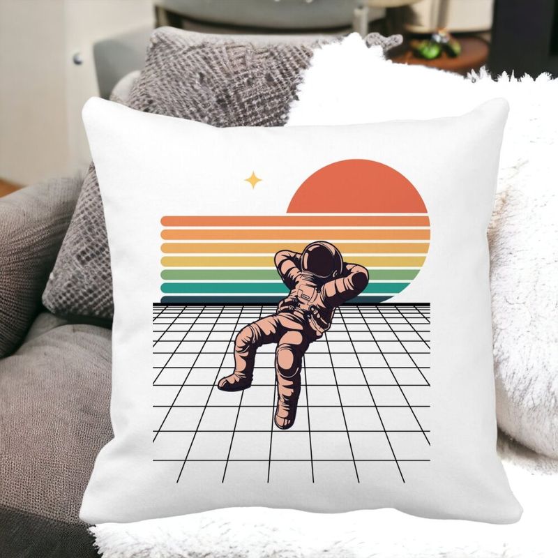 Casa si Gradina - Textile si covoare - Perne si pilote - Perne decorative - Perna Decorativa, Astronaut To the Moon, 40x40 cm, Alb mat, Husa Detasabila, Burduf - Infinity.ro