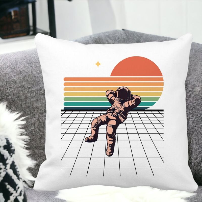 Casa si Gradina - Textile si covoare - Perne si pilote - Perne decorative - Perna Decorativa, Astronaut To the Moon, 40x40 cm, Alb mat, Husa Detasabila, Burduf - Infinity.ro