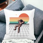 Casa si Gradina - Textile si covoare - Perne si pilote - Perne decorative - Perna Decorativa, Astronaut To the Moon, 40x40 cm, Alb mat, Husa Detasabila, Burduf - Infinity.ro