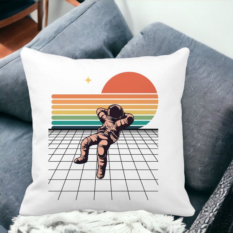 Casa si Gradina - Textile si covoare - Perne si pilote - Perne decorative - Perna Decorativa, Astronaut To the Moon, 40x40 cm, Alb mat, Husa Detasabila, Burduf - Infinity.ro