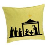 Casa si Gradina - Textile si covoare - Perne si pilote - Perne decorative - Perna Decorativa cu tematica de Craciun, Sarbatoarea Nasterii 2, 40x40 cm, Verde, Husa Detasabila, Burduf - Infinity.ro