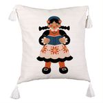 Casa si Gradina - Textile si covoare - Perne si pilote - Perne decorative - Perna Decorativa cu Franjuri, Model Folk, 45x45 cm, Ecru, Cu fermoar - Infinity.ro