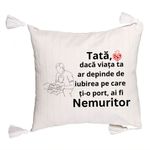 Casa si Gradina - Textile si covoare - Perne si pilote - Perne decorative - Perna Decorativa cu Franjuri, Model pentru Tata 8, 45x45 cm, Ecru, Cu fermoar - Infinity.ro