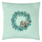 Casa si Gradina - Textile si covoare - Perne si pilote - Perne decorative - Perna Decorativa Coronita de Craciun si Veverita, 40x40 cm, Verde Menta, Husa Detasabila, Burduf - Infinity.ro