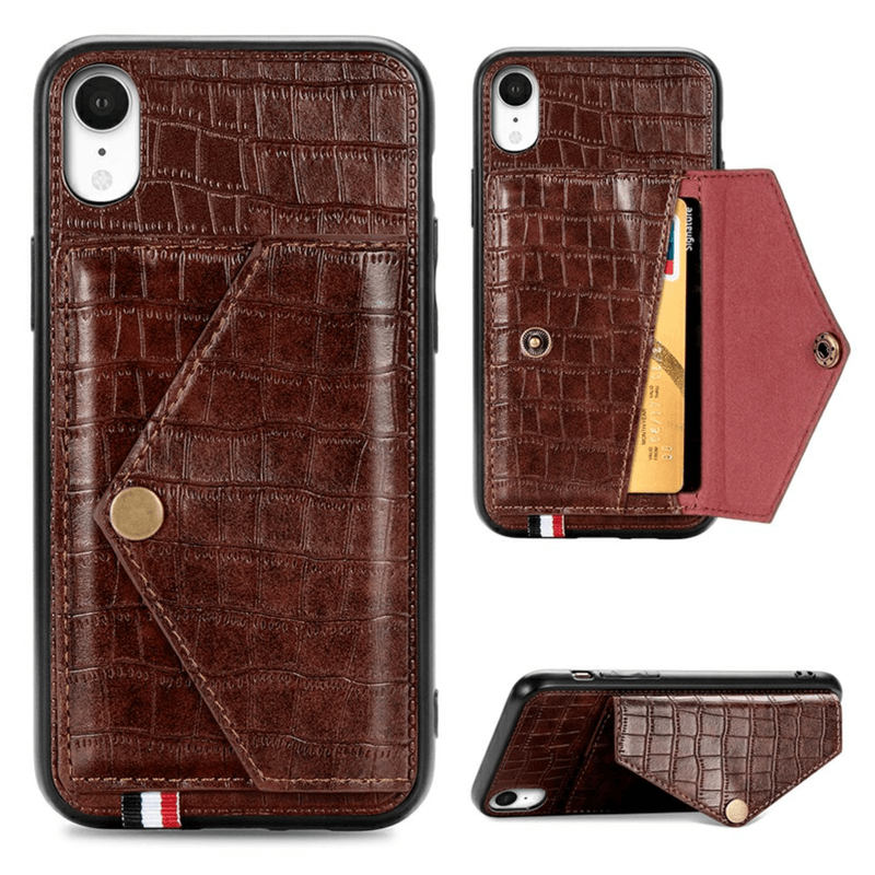 Laptop, Telefoane si Tablete - Telefoane mobile si accesorii - Accesorii Telefoane - Huse telefoane - Husa de protectie din piele cu buzunar pentru card, pentru iPhone XS, Maro - Infinity.ro