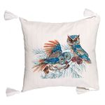 Casa si Gradina - Textile si covoare - Perne si pilote - Perne decorative - Perna Decorativa cu Franjuri de Craciun Bufnita Colorfull, 45x45 cm, Ecru, Cu fermoar - Infinity.ro