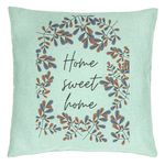 Casa si Gradina - Textile si covoare - Perne si pilote - Perne decorative - Perna Decorativa, Model Home Sweet Home, 40x40 cm, Verde Menta, Husa Detasabila, Burduf - Infinity.ro