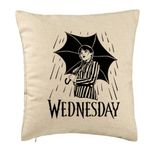 Casa si Gradina - Textile si covoare - Perne si pilote - Perne decorative - Perna Decorativa, Model Wednesday Addams 5, 40x40 cm, Bej, Husa Detasabila, Burduf - Infinity.ro