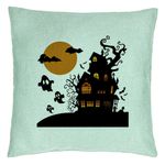 Casa si Gradina - Textile si covoare - Perne si pilote - Perne decorative - Perna Decorativa cu motiv de Halloween 4, 40x40 cm, Verde Menta, Husa Detasabila, Burduf - Infinity.ro