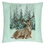 Casa si Gradina - Textile si covoare - Perne si pilote - Perne decorative - Perna Decorativa cu tematica de Craciun, Cerb, 40x40 cm, Verde Menta, Husa Detasabila, Burduf - Infinity.ro