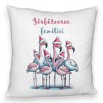 Casa si Gradina - Textile si covoare - Perne si pilote - Perne decorative - Perna Decorativa Fluffy cu tematica de Craciun, Flamingo si Text 2, 40x40 cm, Alb, Husa Detasabila, Burduf - Infinity.ro