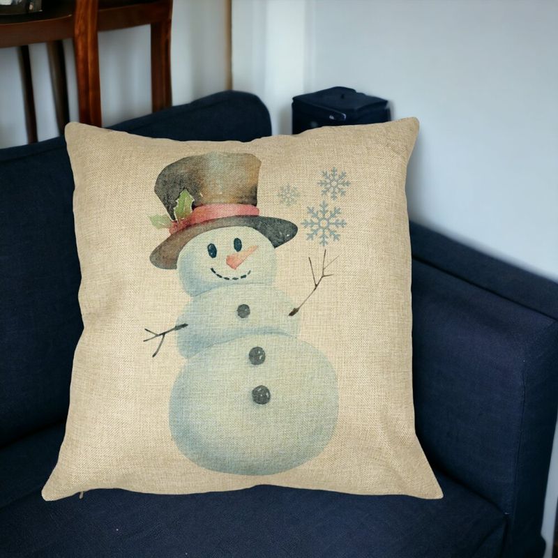 Casa si Gradina - Textile si covoare - Perne si pilote - Perne decorative - Perna Decorativa de Craciun Om de Zapada, 2, 40x40 cm, Husa Detasabila, Burduf - Infinity.ro