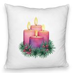 Casa si Gradina - Textile si covoare - Perne si pilote - Perne decorative - Perna Decorativa Fluffy cu tematica de Craciun, Lumanari 5, 40x40 cm, Alb, Husa Detasabila, Burduf - Infinity.ro