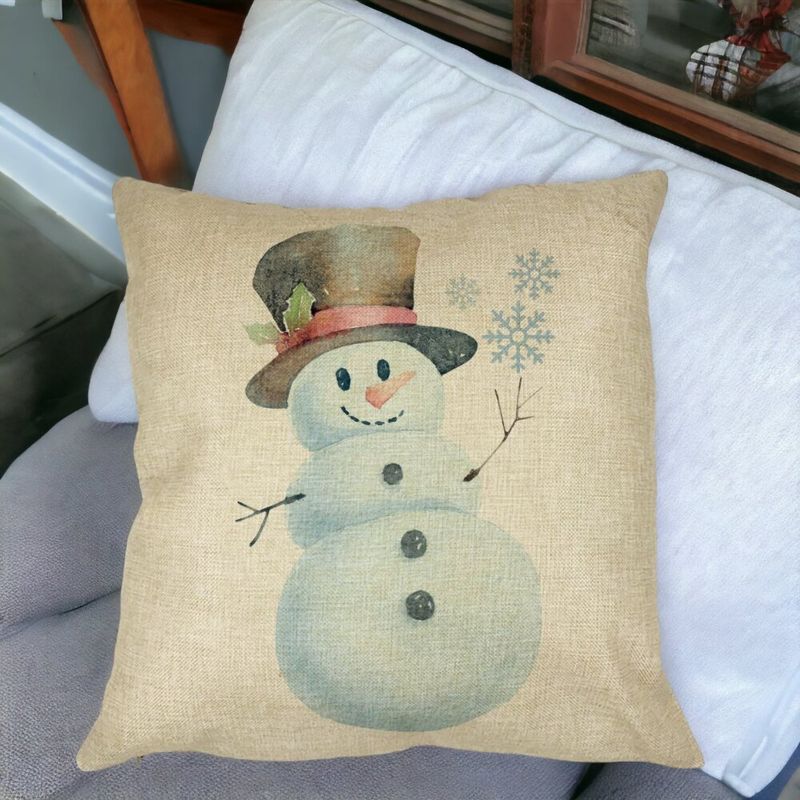 Casa si Gradina - Textile si covoare - Perne si pilote - Perne decorative - Perna Decorativa de Craciun Om de Zapada, 2, 40x40 cm, Husa Detasabila, Burduf - Infinity.ro