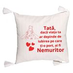 Casa si Gradina - Textile si covoare - Perne si pilote - Perne decorative - Perna Decorativa cu Franjuri, Model pentru Tata 2, 45x45 cm, Ecru, Cu fermoar - Infinity.ro