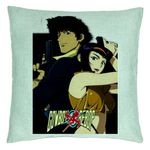 Casa si Gradina - Textile si covoare - Perne si pilote - Perne decorative - Perna Decorativa cu Cowboy Bebop, 40x40 cm, Verde Menta, Husa Detasabila, Burduf - Infinity.ro
