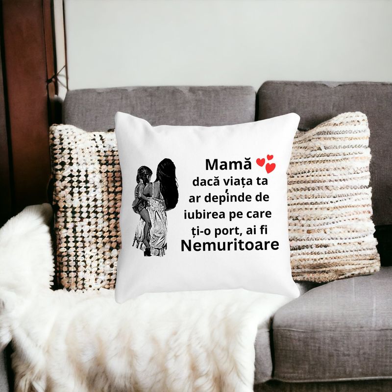 Casa si Gradina - Textile si covoare - Perne si pilote - Perne decorative - Perna Decorativa pentru Mama 1,40x40 cm, Alb mat, Husa Detasabila, Burduf - Infinity.ro