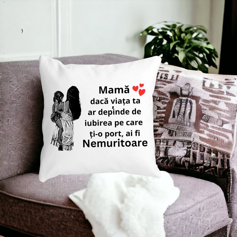 Casa si Gradina - Textile si covoare - Perne si pilote - Perne decorative - Perna Decorativa pentru Mama 1,40x40 cm, Alb mat, Husa Detasabila, Burduf - Infinity.ro