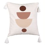 Casa si Gradina - Textile si covoare - Perne si pilote - Perne decorative - Perna Decorativa cu Franjuri, Model cu Model Abstract Creativ 2, 45x45 cm, Ecru, Cu fermoar - Infinity.ro