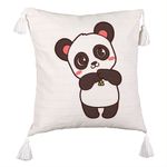 Casa si Gradina - Textile si covoare - Perne si pilote - Perne decorative - Perna Decorativa cu Franjuri, Model Urs Panda, 45x45 cm, Ecru, Cu fermoar - Infinity.ro