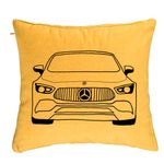 Casa si Gradina - Textile si covoare - Perne si pilote - Perne decorative - Perna Decorativa, Model Hey Mercedes, 40x40 cm, Galben, Husa Detasabila, Burduf - Infinity.ro