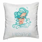 Casa si Gradina - Textile si covoare - Perne si pilote - Perne decorative - Perna Decorativa, Model Zodia Varsator, 40x40 cm, Alb Murdar, Husa Detasabila, Burduf - Infinity.ro