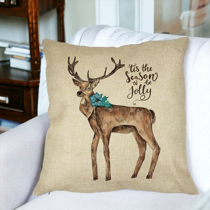 Casa si Gradina - Textile si covoare - Perne si pilote - Perne decorative - Perna Decorativa de Craciun Ren si text, 3, 40x40 cm, Husa Detasabila, Burduf - Infinity.ro