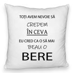 Casa si Gradina - Textile si covoare - Perne si pilote - Perne decorative - Perna Decorativa Fluffy, Model Beau o Bere, 40x40 cm, Alb, Husa Detasabila, Burduf - Infinity.ro