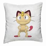 Casa si Gradina - Textile si covoare - Perne si pilote - Perne decorative - Perna Decorativa, Model Pisica Pokemon, 40x40 cm, Alb Murdar, Husa Detasabila, Burduf - Infinity.ro