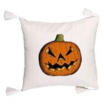 Casa si Gradina - Textile si covoare - Perne si pilote - Perne decorative - Perna Decorativa cu Franjuri cu motiv Dovleac de Halloween 2, 45x45 cm, Ecru, Cu fermoar - Infinity.ro