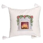 Casa si Gradina - Textile si covoare - Perne si pilote - Perne decorative - Perna Decorativa cu Franjuri cu tematica de Craciun, Semineu, 45x45 cm, Ecru, Cu fermoar - Infinity.ro