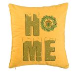 Casa si Gradina - Textile si covoare - Perne si pilote - Perne decorative - Perna Decorativa de Craciun, HOME, 40x40 cm, Galben, Husa Detasabila, Burduf - Infinity.ro