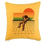 Casa si Gradina - Textile si covoare - Perne si pilote - Perne decorative - Perna Decorativa, Model Astronaut To the Moon, 40x40 cm, Galben, Husa Detasabila, Burduf - Infinity.ro