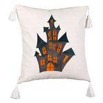 Casa si Gradina - Textile si covoare - Perne si pilote - Perne decorative - Perna Decorativa cu Franjuri cu motiv de Halloween 6, 45x45 cm, Ecru, Cu fermoar - Infinity.ro