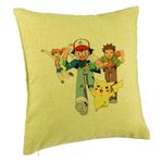 Casa si Gradina - Textile si covoare - Perne si pilote - Perne decorative - Perna Decorativa cu Pokemon Pikachu, 40x40 cm, Verde, Husa Detasabila, Burduf - Infinity.ro