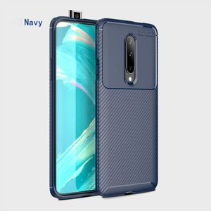 Husa de protectie Albastra pentru OnePlus 7T Pro, cu insertii din carbon, ofera protectie completa