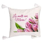 Casa si Gradina - Textile si covoare - Perne si pilote - Perne decorative - Perna Decorativa cu Franjuri, Model La multi ani Maria, 45x45 cm, Ecru, Cu fermoar - Infinity.ro