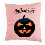 Casa si Gradina - Textile si covoare - Perne si pilote - Perne decorative - Perna Decorativa cu motiv Dovleac de Halloween si Text, 40x40 cm, Roz, Husa Detasabila, Burduf - Infinity.ro