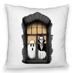 Casa si Gradina - Textile si covoare - Perne si pilote - Perne decorative - Perna Decorativa Fluffy de Halloween Fantoma si Vampir, 40x40 cm, Alb, Husa Detasabila, Burduf - Infinity.ro