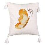 Casa si Gradina - Textile si covoare - Perne si pilote - Perne decorative - Perna Decorativa cu Franjuri, Model Brown Butterfly, 45x45 cm, Ecru, Cu fermoar - Infinity.ro