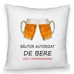 Casa si Gradina - Textile si covoare - Perne si pilote - Perne decorative - Perna Decorativa Fluffy, Model Bautor Autorizat de Bere, 40x40 cm, Alb, Husa Detasabila, Burduf - Infinity.ro