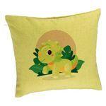 Casa si Gradina - Textile si covoare - Perne si pilote - Perne decorative - Perna Decorativa, Model Baby Dinozaur Verde cu Peisaj, 40x40 cm, Verde, Husa Detasabila, Burduf - Infinity.ro