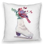 Casa si Gradina - Textile si covoare - Perne si pilote - Perne decorative - Perna Decorativa Fluffy de Craciun, Patine gheata si Pasare Color, 40x40 cm, Alb, Husa Detasabila, Burduf - Infinity.ro