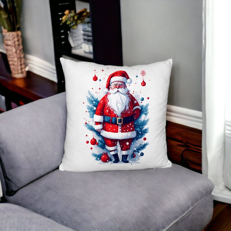 Casa si Gradina - Textile si covoare - Perne si pilote - Perne decorative - Perna Decorativa Fluffy cu Mos Craciun 2, 40x40 cm, Alb, Husa Detasabila, Burduf - Infinity.ro